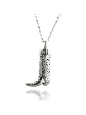FashionJunkie4Life Sterling Silver Cowboy Boot Necklace 18" Chain Country Gift
